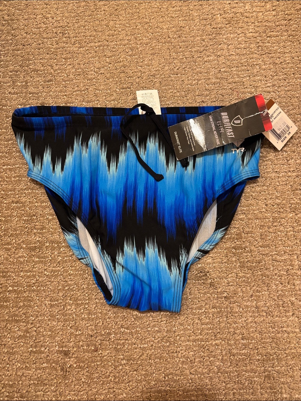 TYR Men’s Blue and Black Wave-Print Swim Briefs